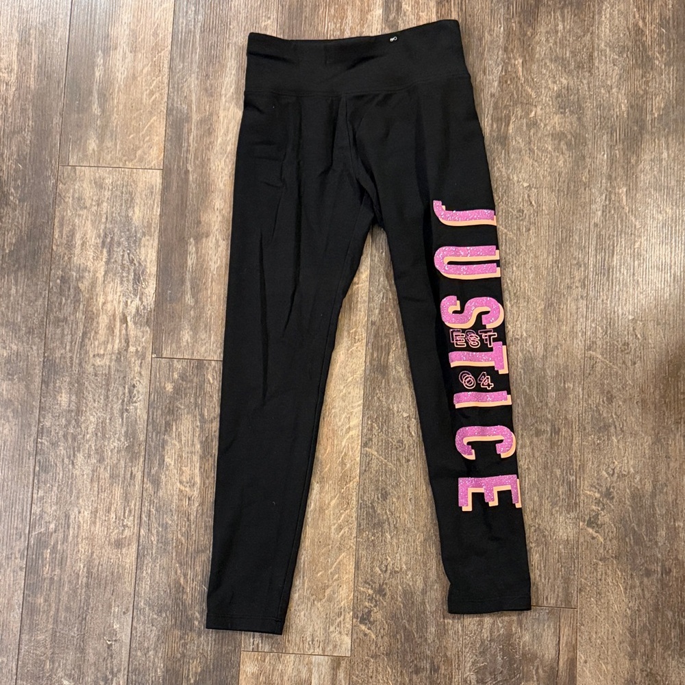 Justice Black Leggings with Vibrant Pink Logo